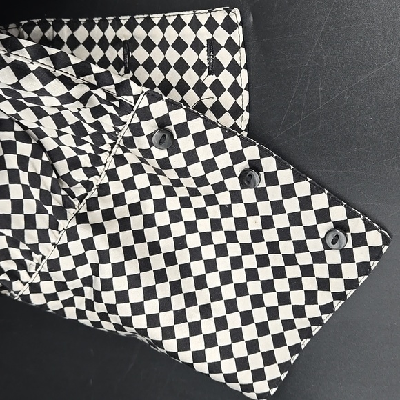 Black and White Diamond Pattern Checkered Silk Blouse Button Front 16 - Picture 7 of 8